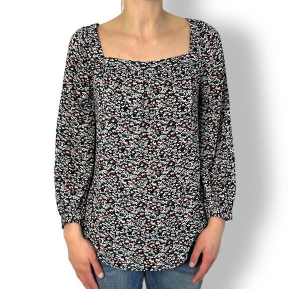 Ann Taylor Ditsy Floral Square Neck Long Sleeve Blouse Sz XS Small Print
